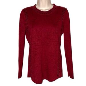 Nic + Zoe | Red Studded Semi/Sheer Burnout Knit Sweater S